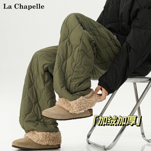 直筒巨厚长裤 新款 男女冬季 拉夏贝尔葫芦纹羊羔绒加绒保暖休闲棉裤