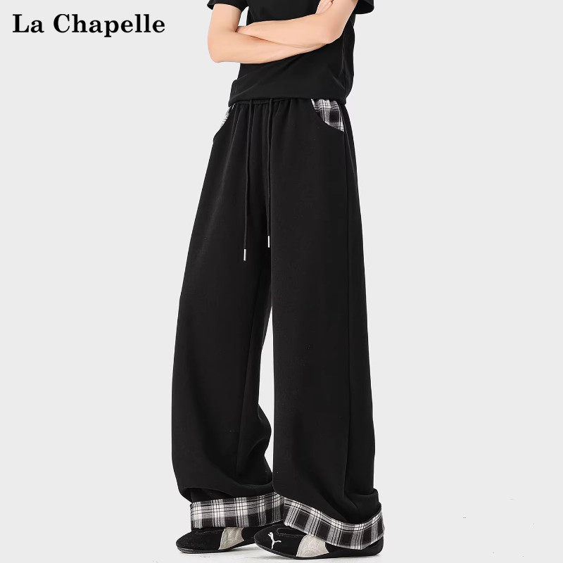 拉夏贝尔重磅拼接格子卫裤男士春季新款直筒宽松阔腿潮牌休闲长裤,男装,卫裤,淘宝优惠券,粉丝福利购,淘宝优惠卷