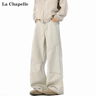 纯棉男女款 休闲宽松百搭弯刀裤 水洗牛仔裤 新款 潮 秋季 拉夏贝尔美式