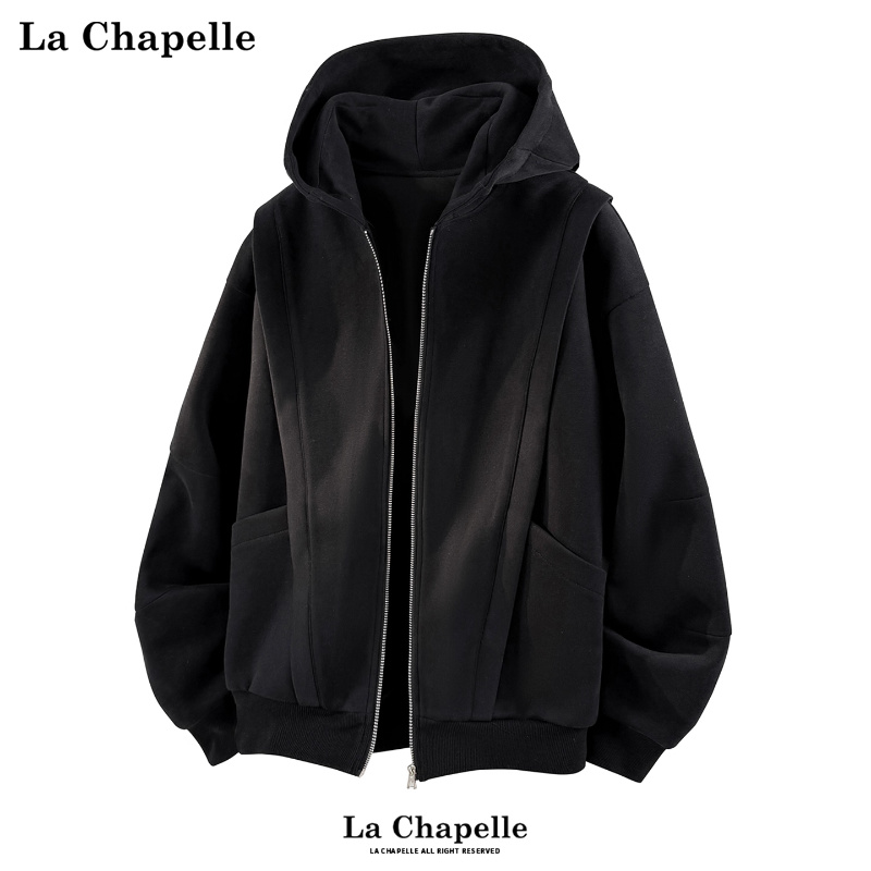 拉夏贝尔美式设计感卫衣开衫男女秋冬季重磅解构情侣连帽夹克外套
