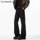 拉夏贝尔美式 高街cleanfit阔腿直筒微喇裤 复古黑色牛仔裤 男女秋季