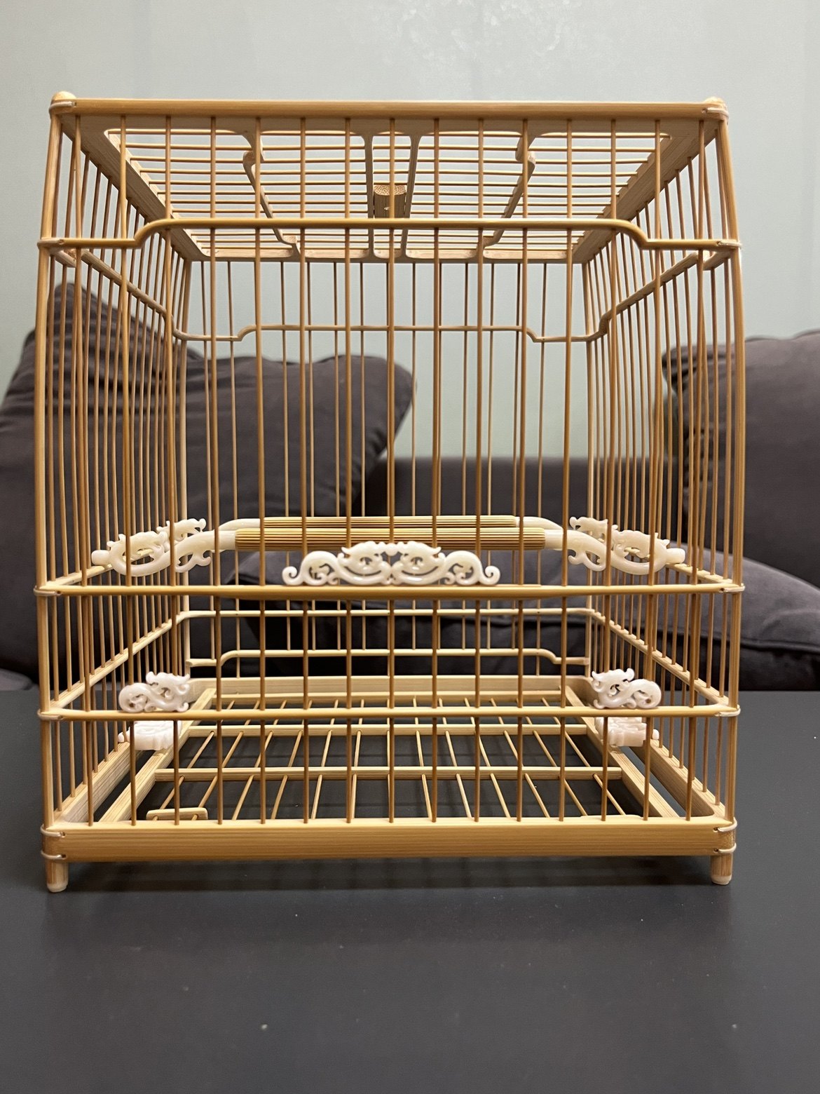 善成款绣眼鸟笼竹笼牛骨双龙门花上面19.5下面20.5高约22.