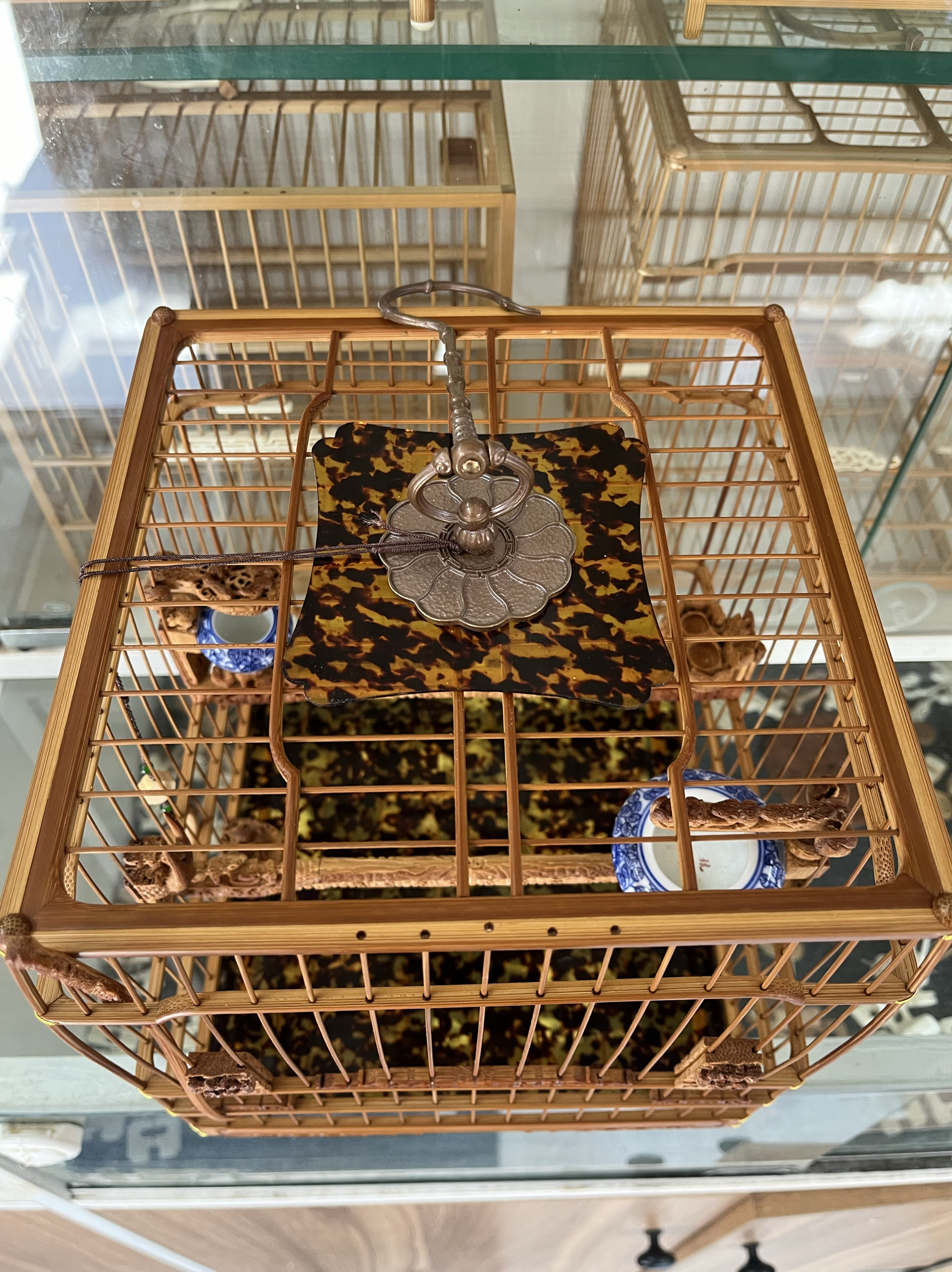 徽州笼艺传承人 【方永华】联合出品本工金款特制老竹满工饕餮门