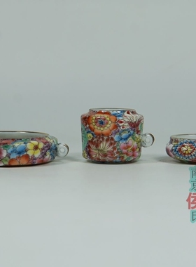 南京侯氏绣眼鸟笼配件九正堂款描金口万花缸内外画绣眼鸟缸鸟杯