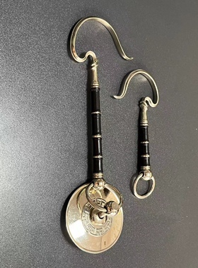 王记手工檀木镶嵌白铜绣眼传统倒钩 白铜镶嵌牛骨 钩头鹤首回文盘