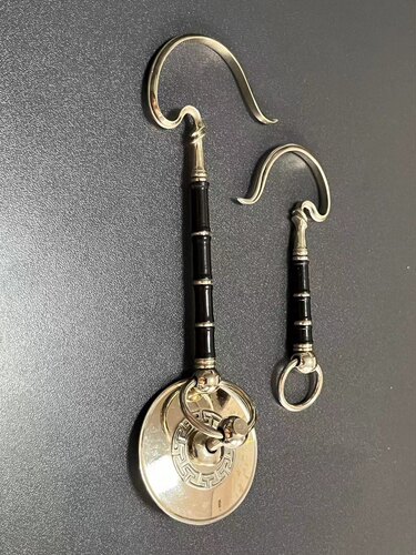 王记手工檀木镶嵌白铜绣眼传统倒钩 白铜镶嵌牛骨 钩头鹤首回文盘