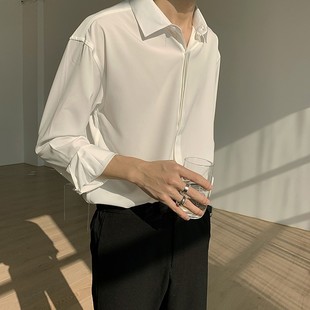 气质复古垂感免烫INS韩版 禁欲系薄款 夏季 冰丝白衬衫 衬衣男 男长袖