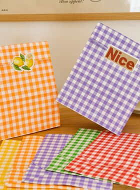 ins彩色格子礼品袋多巴胺牛皮纸伴手礼包装袋可爱高颜值收纳纸袋