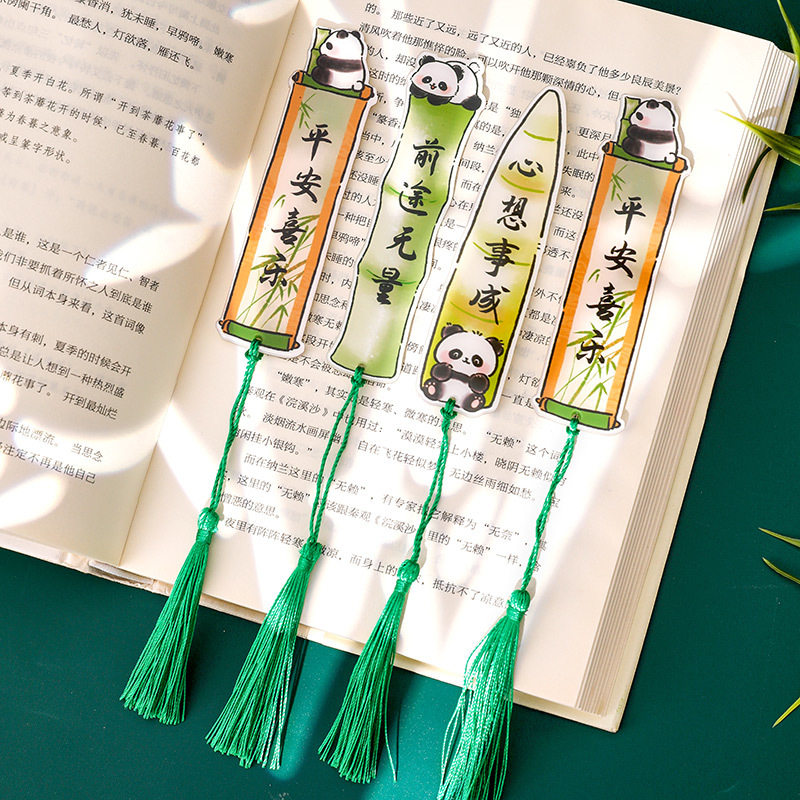ins可爱熊猫流苏书签 学生高颜值文具小奖品亚克力励志文字书页夹