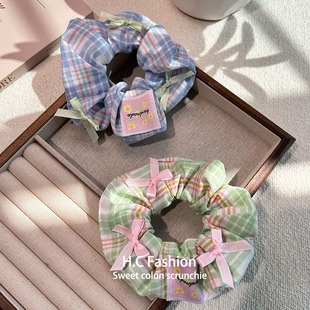 夏季 网红温柔韩系蝴蝶结布艺大肠圈格纹气质女发圈扎马尾头绳发饰