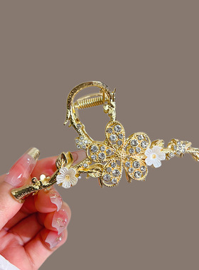 高级感树枝水钻珍珠梅花抓夹甜美气质后脑勺发卡温柔盘发鲨鱼夹