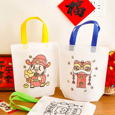 儿童新年DIY绘画涂鸦袋卡