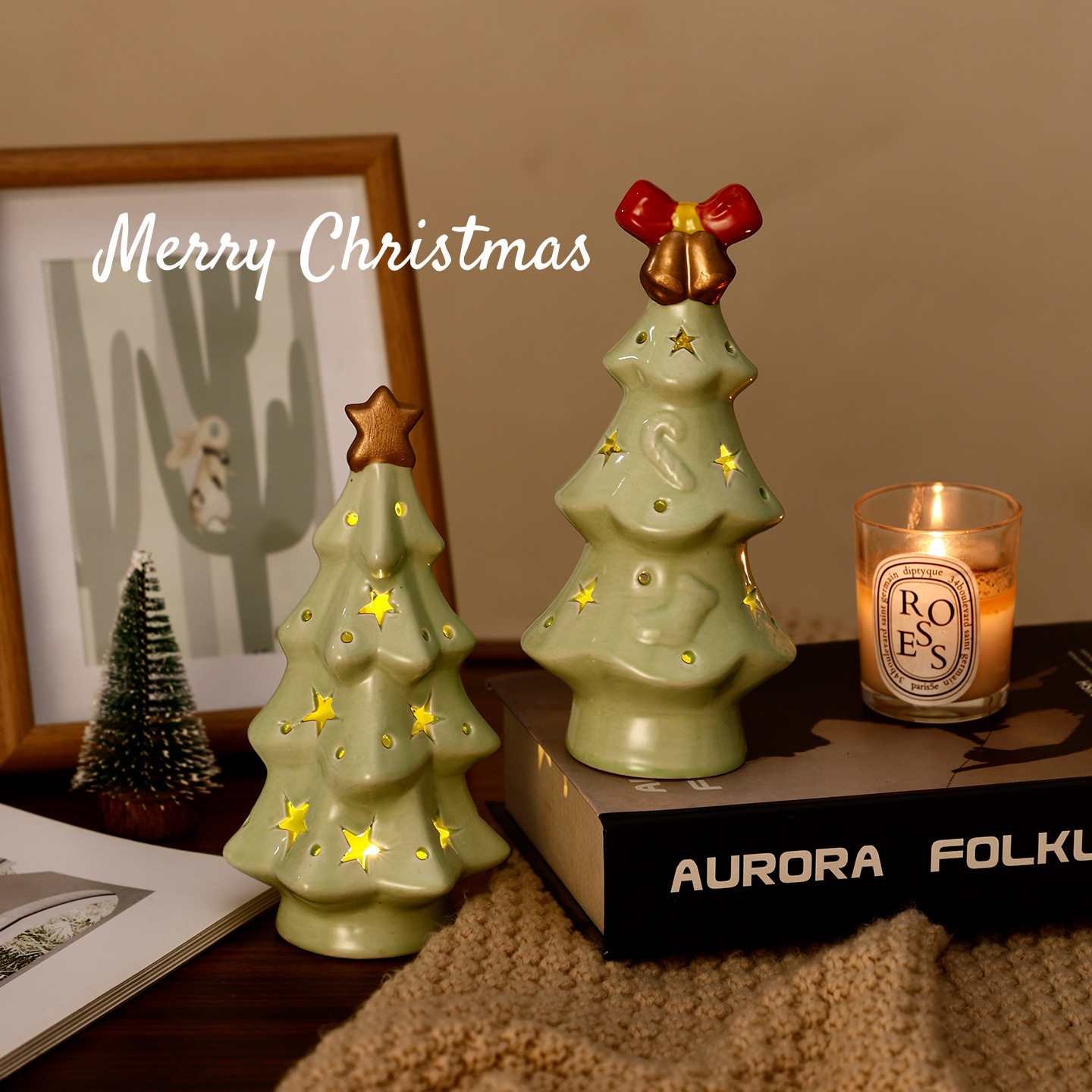 圣诞树陶瓷小夜灯氛围装饰桌面摆件拍照道具送朋友闺蜜圣诞礼物