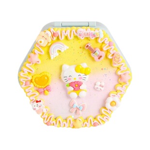 手工diy奶油胶化妆镜收纳盒女生卡通kt猫材料包饰品首饰盒小玩具