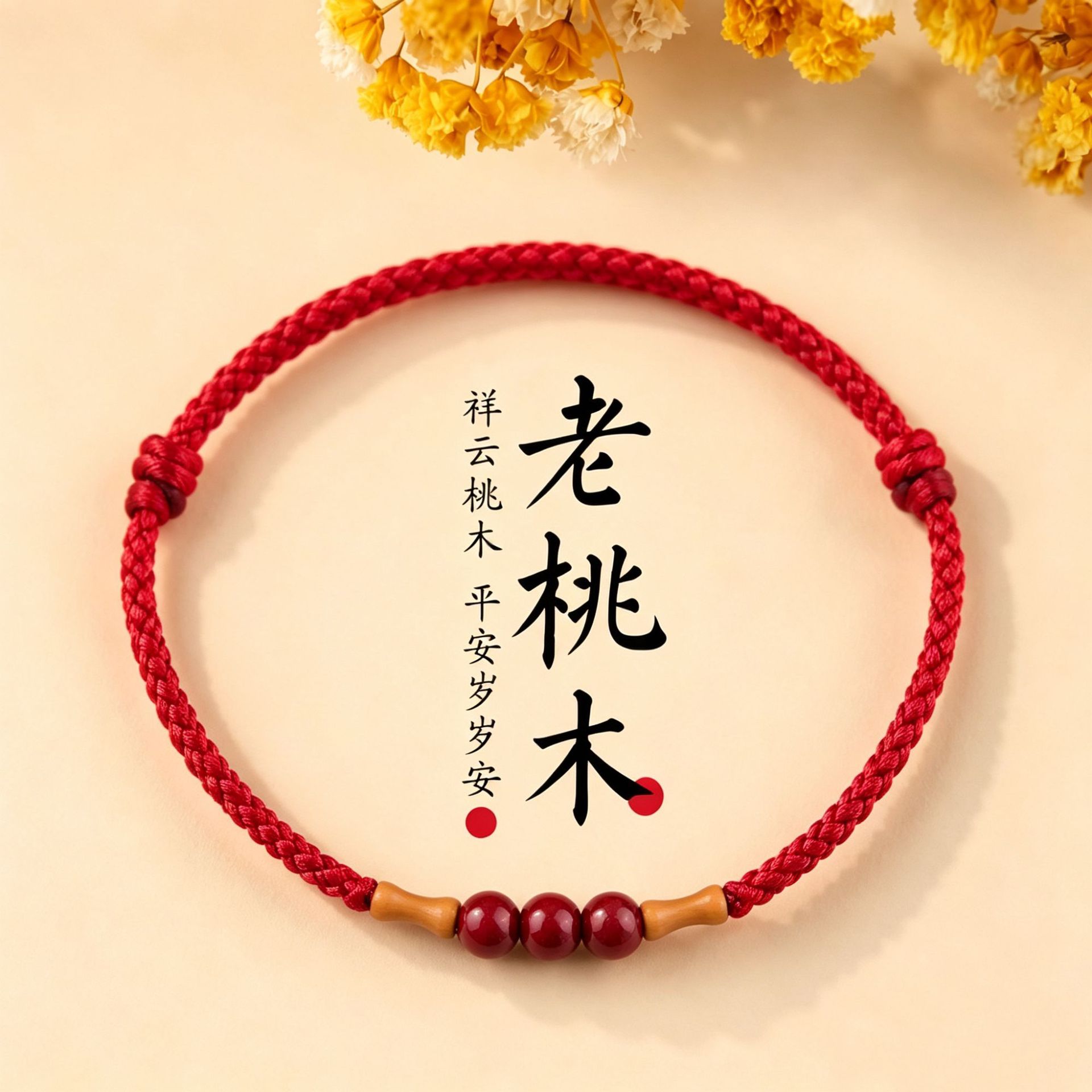 新款朱砂手串 手链绳子 朱砂竹节红绳男女款本命年转运桃木手绳