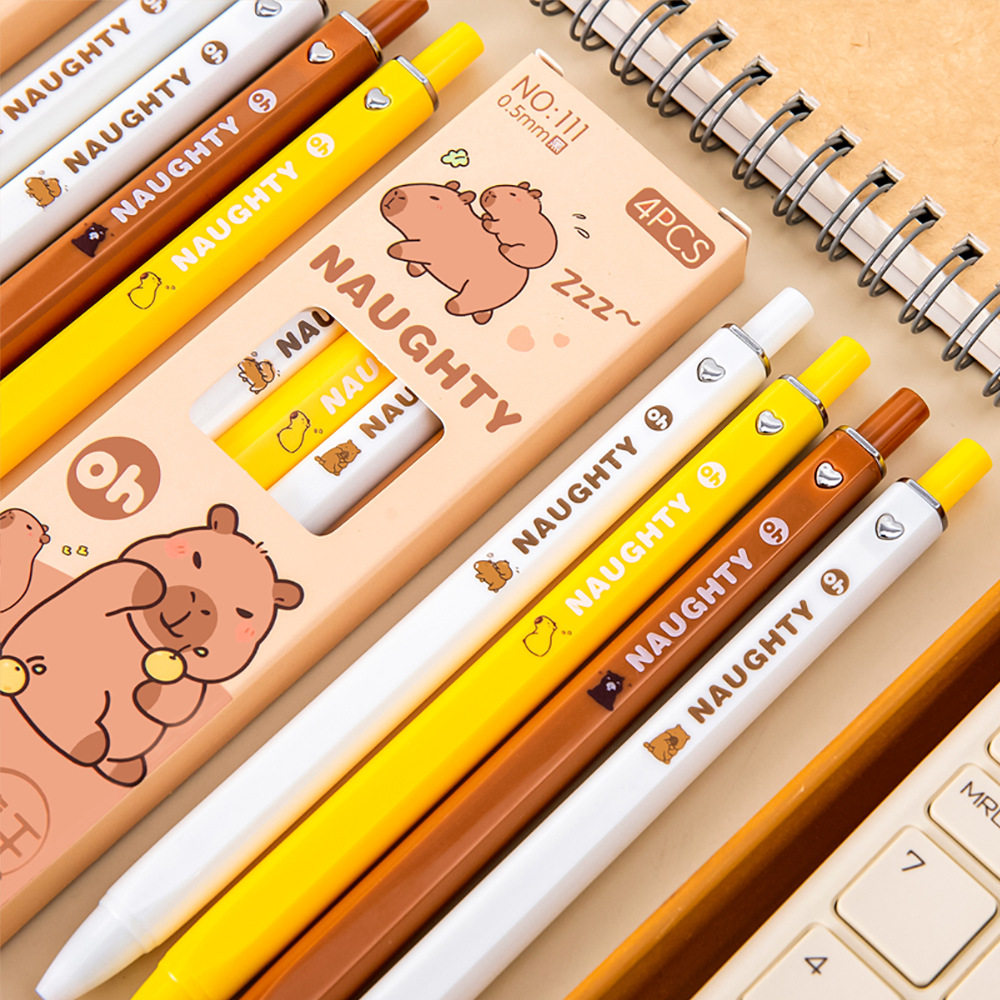 卡通水豚盒装中性笔 学生大容量考试刷题笔可爱ST头速干按动笔,文具电教/文化用品/商务用品,中性笔,淘宝优惠券,粉丝福利购,淘宝优惠卷