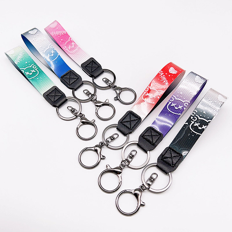 渐变星空熊编织绳软胶皮绳手带钥匙扣圈公仔配件包包挂件钥匙挂扣