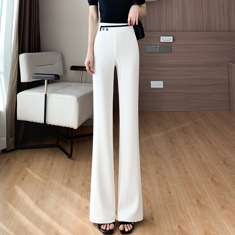 白色微喇裤女高腰垂感设计感显瘦气质2024新款夏季薄款冰丝喇叭裤
