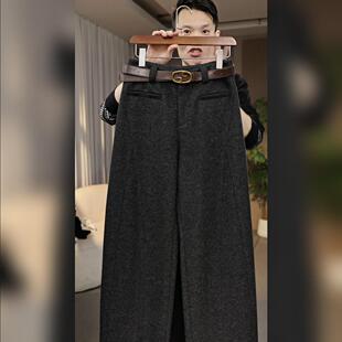 高端雪花呢阔腿裤加绒裤子女冬季高腰垂感宽松遮肉显瘦加厚弯刀裤