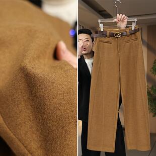 高端雪花呢阔腿裤加绒裤子女冬季高腰垂感宽松遮肉显瘦加厚弯刀裤