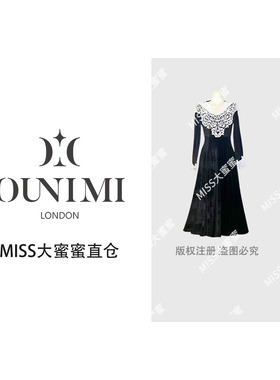 欧倪蜜OUNIMI【伯爵千金】法式宫廷风蕾丝拼接赫本丝绒连衣裙8917