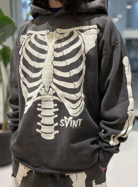 Saint Michae万圣节骷髅美式高街裂纹复古宽松连帽长袖卫衣男ins
