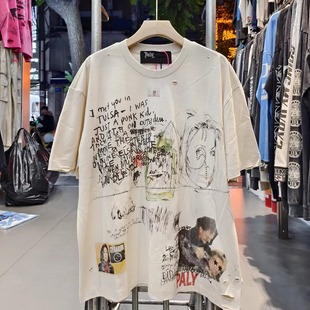 Paly T恤男女 Hollywood烫钻插画vintage水洗复古做旧宽松VTG短袖