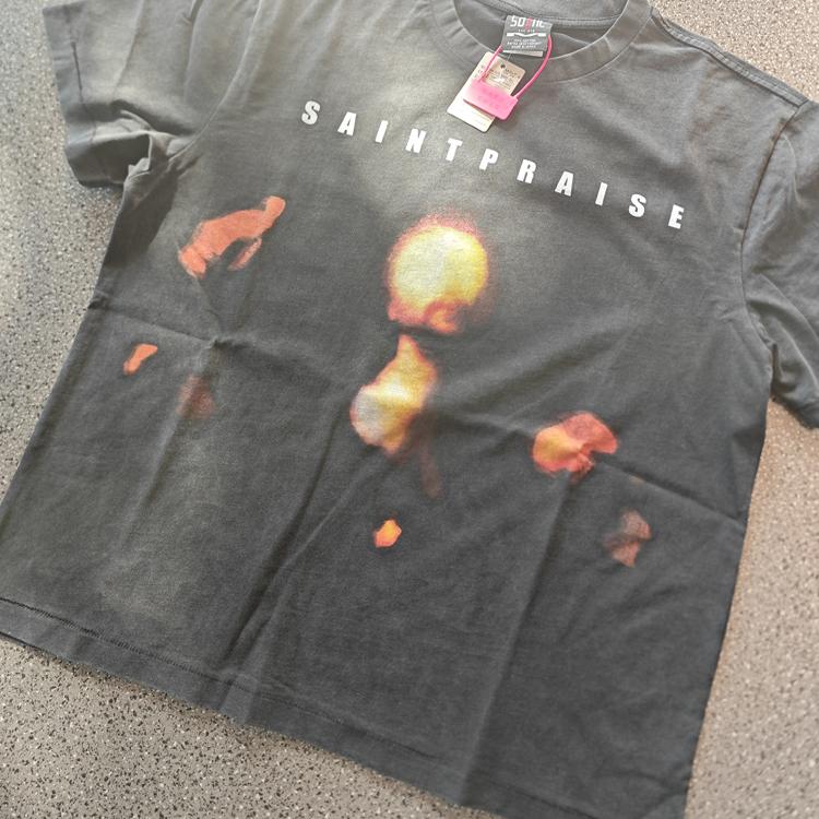 Saint Michael抽象直喷水洗复古做旧宽松VTG短袖T恤男女潮vintage