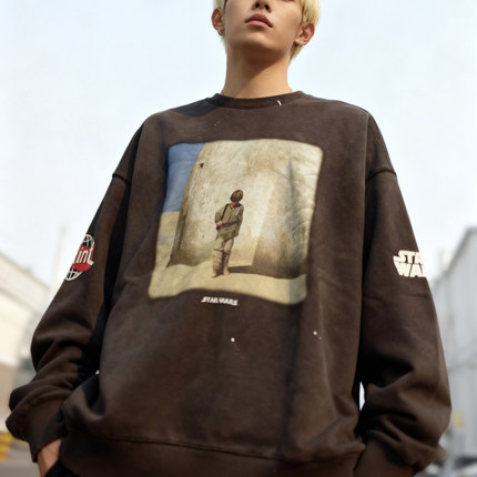 Saint Michael 星球大战 VTG美式高街水洗休闲长袖圆领卫衣男女潮