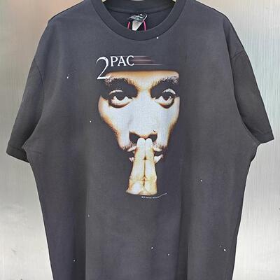 Saint Michael联名2PAC水洗复古做旧宽松VTG短袖T恤男女潮vintage