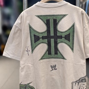 vintage水洗复古做旧宽松VTG短袖 绿十字 T恤男女ins Scott Travis