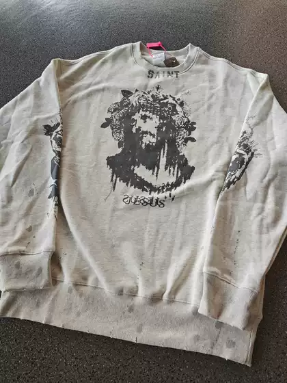 Saint Michael Men's Heavyweight Round Neck American High Street Washed Vintage Loose Heather Gray Sweatshirt