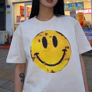 Saint Michael笑脸KLF重磅vintage水洗复古做旧宽松VTG短袖T恤男