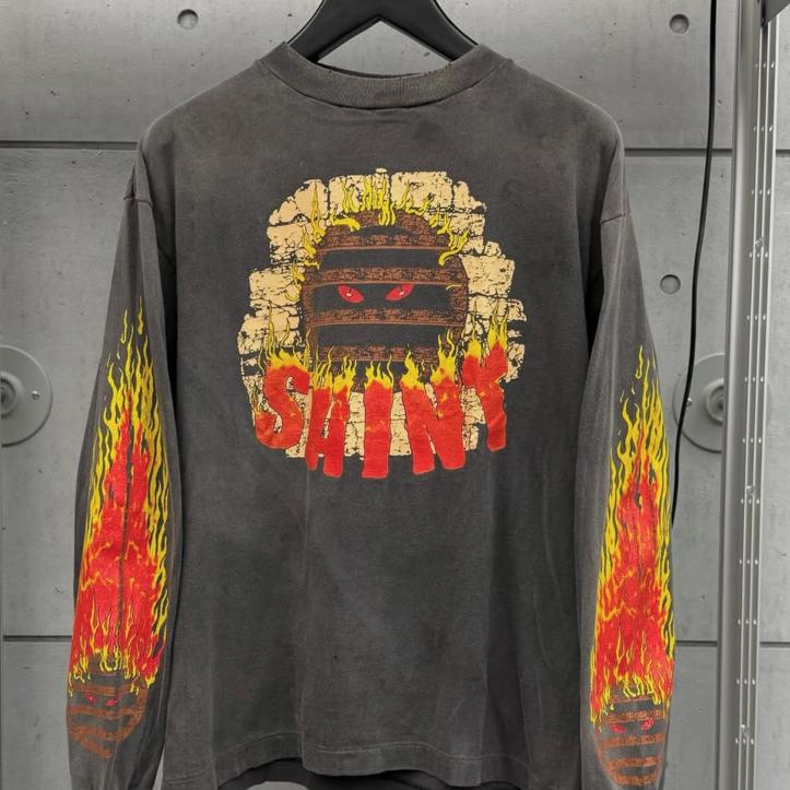 Saint Michael火焰大头VTG美式高街水洗宽松长袖打底T恤男女潮ins