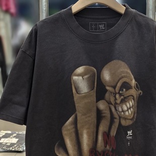 Travis T恤男女ins Scott骷髅中指vintage水洗复古做旧宽松VTG短袖