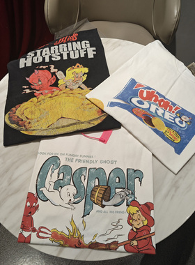 Purey Casper可爱卡通高街vintage水洗复古做旧VTG短袖T恤男女ins