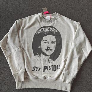 Saint Michael女皇泼墨重磅圆领美式高街水洗复古宽松花灰卫衣男