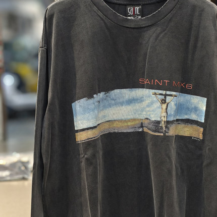 Saint Michael男神蓝天VTG美式高街水洗复古宽松长袖打底T恤男ins