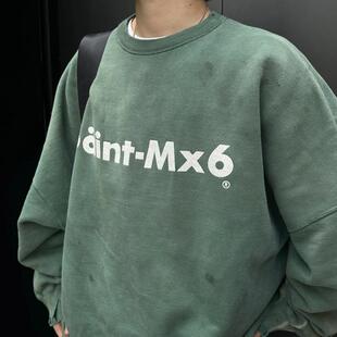 Saint Michael MX6裂纹重磅圆领美式高街水洗宽松加绒卫衣男女ins