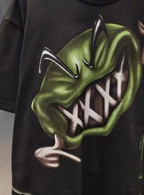 Travis Scott XXX绿怪vintage水洗复古做旧宽松VTG短袖T恤男女ins