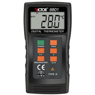 胜利接触式测温仪数字温度计VC6801工业高精度热电偶探头温度表