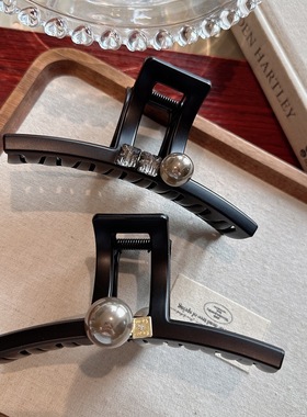 韩版大号黑色亚克力镶钻发夹抓夹新款盘发鲨鱼夹子发卡后脑勺发抓