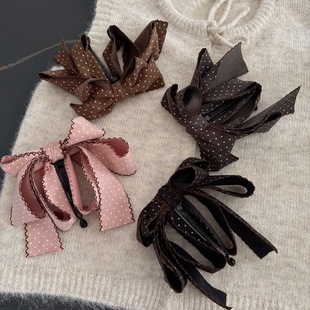 法式 气质百搭香蕉夹后脑勺高马尾夹发卡女 波点系列蝴蝶结竖夹时尚