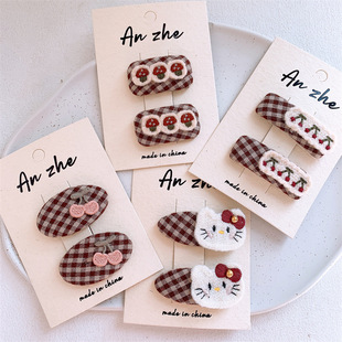 儿童毛线卡通小猫米咖格纹发夹小女孩侧边刘海夹宝宝碎发BB夹发卡