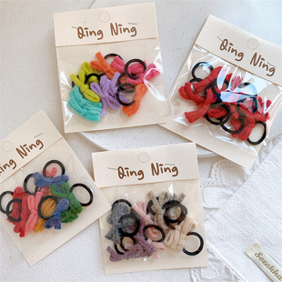 10个装 儿童小号毛线蝴蝶结发圈女童拇指扎头发皮筋发绳不伤发