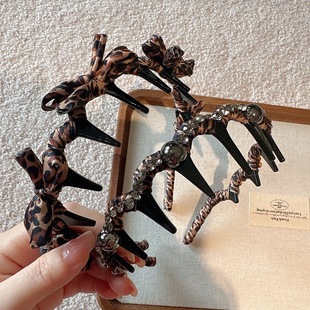 韩版 发箍带齿压发气质蝴蝶结豹纹碎发卡外出复古发捆洗脸头箍 时尚