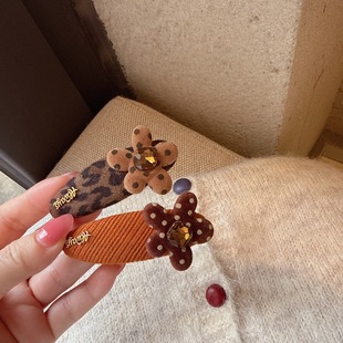 复古个性 气质百搭水钻侧边夹前额碎发刘海夹BB夹 豹纹花朵发夹时尚