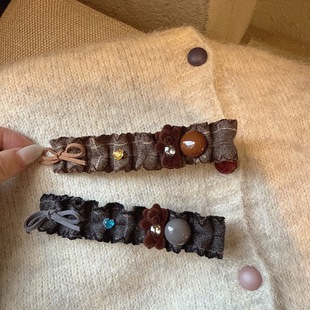 韩系复古蝴蝶结小熊水钻懒人夹高级感盘发大号鸭嘴夹一字夹女发夹