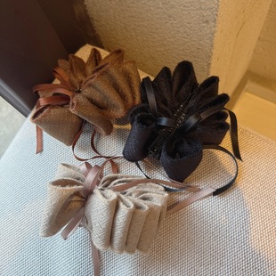 秋冬复古布艺褶皱蝴蝶结香蕉夹韩系时尚 气质马尾夹竖夹懒人扭扭夹