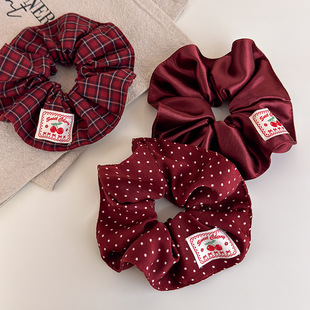 复古红色波点格纹布艺布标大肠发圈女小众高级感丸子头头饰发饰潮